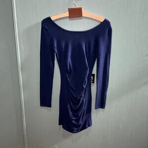 Express Navy Blue Long Sleeve Bodycon Dress Open Back Party Club NWT Size XS